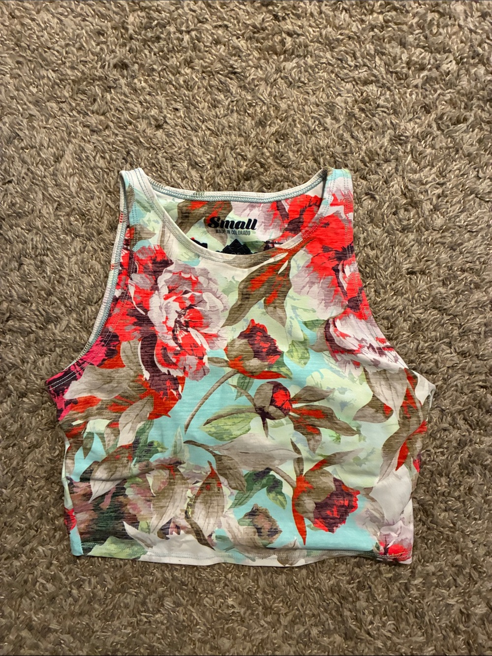 Women’s Floral Crop Workout Tank Top with Built-in Sports Bra - Multicolor